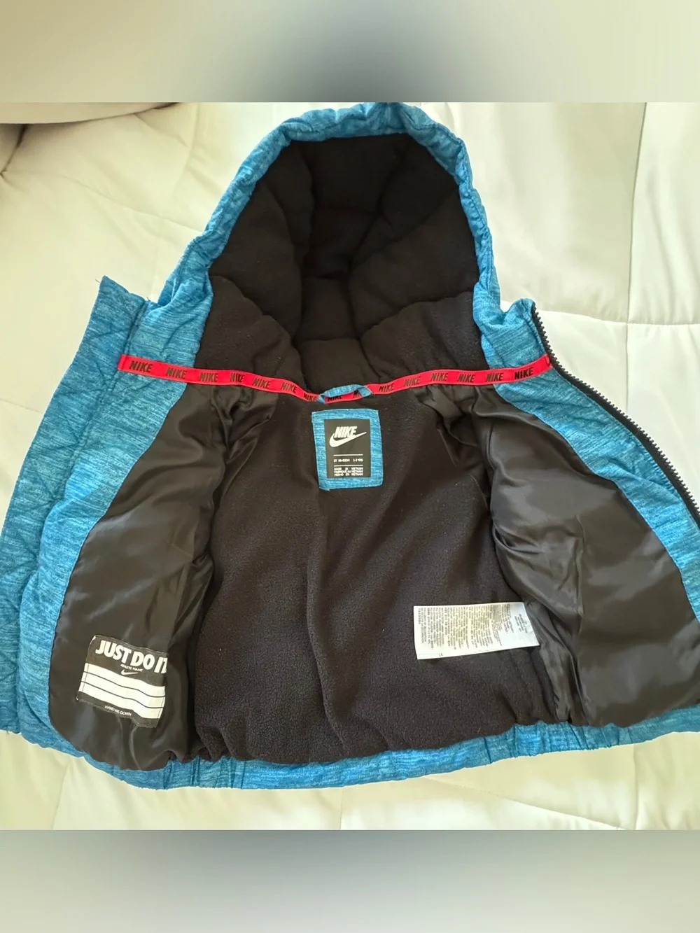 Nike Kids Blue Insulated Puffer Jacket with Stripe Detail